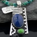 Large Handmade Mountain Certified Authentic Navajo .925 Sterling Silver Natural LAPIS and Turquoise Native American Necklace 370797836049