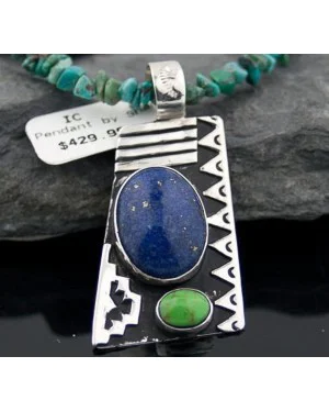 Large Handmade Mountain Certified Authentic Navajo .925 Sterling Silver Natural LAPIS and Turquoise Native American Necklace 370797836049