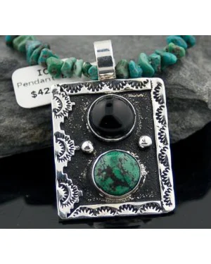 Large Handmade Mountain Certified Authentic Navajo Native .925 Sterling Silver Black Onyx and Turquoise Native American Necklace 370787055084 Large Handmade Mountain Certified Authentic Navajo Native .925 Sterling Silver Black Onyx and Turquoise Native American Necklace 370787055084