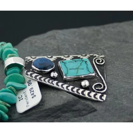 Large Handmade Mountain Certified Authentic Navajo Native .925 Sterling Silver LAPIS and Turquoise Native American Necklace 390574579651 Large Handmade Mountain Certified Authentic Navajo Native .925 Sterling Silver LAPIS and Turquoise Native American Necklace 390574579651