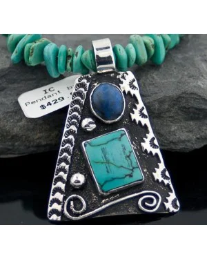 Large Handmade Mountain Certified Authentic Navajo Native .925 Sterling Silver LAPIS and Turquoise Native American Necklace 390574579651