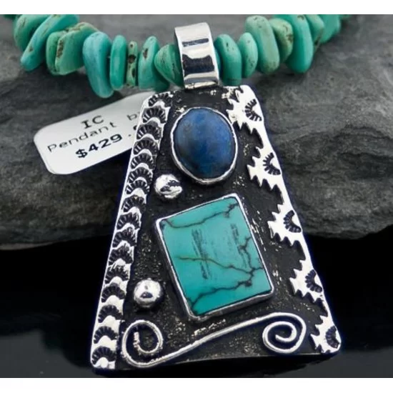Large Handmade Mountain Certified Authentic Navajo Native .925 Sterling Silver LAPIS and Turquoise Native American Necklace 390574579651 Large Handmade Mountain Certified Authentic Navajo Native .925 Sterling Silver LAPIS and Turquoise Native American Necklace 390574579651