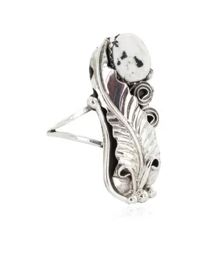 Leaf Navajo .925 Sterling Silver Certified Authentic Handmade White Howlite Native American Ring Size 8 13116-1 Leaf Navajo .925 Sterling Silver Certified Authentic Handmade White Howlite Native American Ring Size 8 13116-1