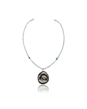 Lizard .925 Sterling Silver Certified Authentic Navajo Native American Turquoise White Howlite Necklace 11051-1