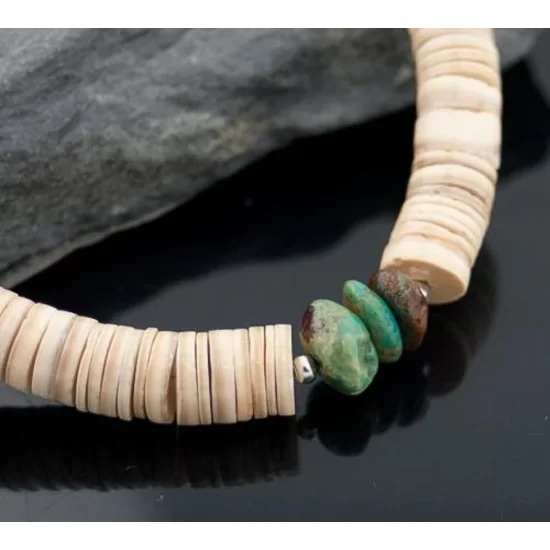 Navajo .925 Sterling Silver Graduated Heishi and Natural Turquoise Native American Necklace 7501006-3 Navajo .925 Sterling Silver Graduated Heishi and Natural Turquoise Native American Necklace 7501006-3
