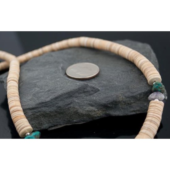 Navajo Native .925 Sterling Silver Graduated Heishi Turquoise Amethyst Native American Necklace 15560-2 Navajo Native .925 Sterling Silver Graduated Heishi Turquoise Amethyst Native American Necklace 15560-2