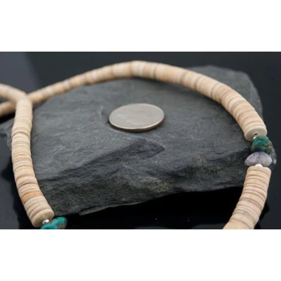 Navajo Native .925 Sterling Silver Graduated Heishi Turquoise Amethyst Native American Necklace 15560-2 Navajo Native .925 Sterling Silver Graduated Heishi Turquoise Amethyst Native American Necklace 15560-2