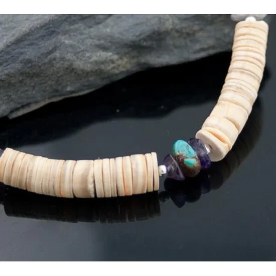 Navajo Native .925 Sterling Silver Graduated Heishi Turquoise Amethyst Native American Necklace 15560-2 Navajo Native .925 Sterling Silver Graduated Heishi Turquoise Amethyst Native American Necklace 15560-2