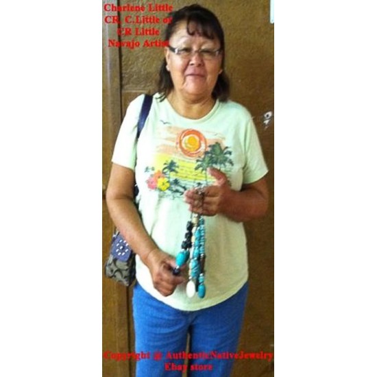  Navajo Native .925 Sterling Silver Graduated Melon Shell and Turquoise Native American Necklace 390594947362