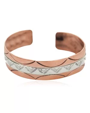 Mountain Certified Authentic .925 Sterling Silver Handmade Navajo Native American Pure Copper Bracelet 24497-11