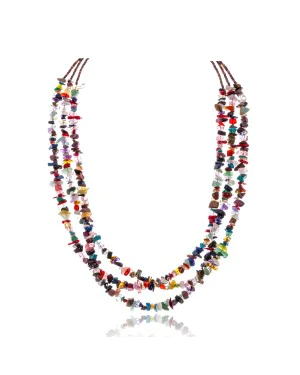  Natural Multicolor Stones .925 Sterling Silver Certified Authentic Navajo Native American 3 Strand Necklace 17040