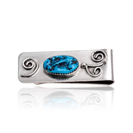 Natural Turquoise .925 Sterling Silver and Nickel Certified Authentic Navajo Handmade Native American Money Clip 11264-8