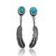 Natural Turquoise .925 Sterling Silver Certified Authentic Navajo Native American Handmade Feather Post Earrings  18317