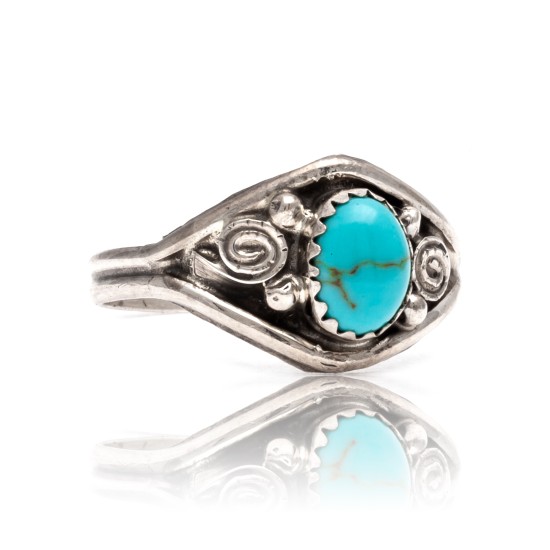 Natural Turquoise .925 Sterling Silver Certified Authentic Navajo Native American Handmade Ring 13204-2