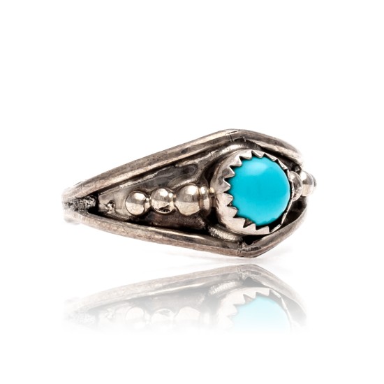 Natural Turquoise .925 Sterling Silver Certified Authentic Navajo Native American Handmade Ring 13204-4