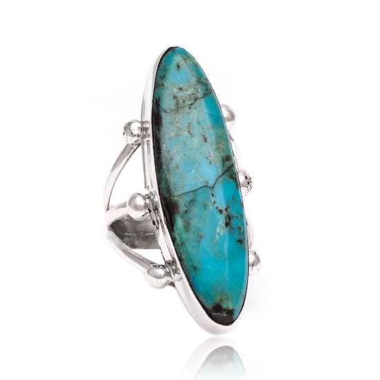 Natural Turquoise .925 Sterling Silver Certified Authentic Navajo Native American Handmade Ring 26235