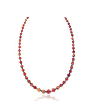 Limited Edition Natural Turquoise and Apple Sponge Coral .925 Sterling Silver Certified Authentic Navajo Native American Necklace 25509