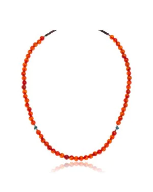Natural Turquoise and Carnelian .925 Sterling Silver Certified Authentic Navajo Native American Necklace 16083-10