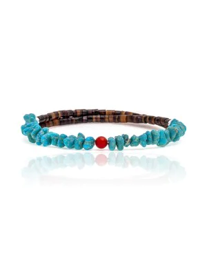 Natural Turquoise and Coral Certified Authentic Navajo Native American Adjustable Wrap Bracelet 22131
