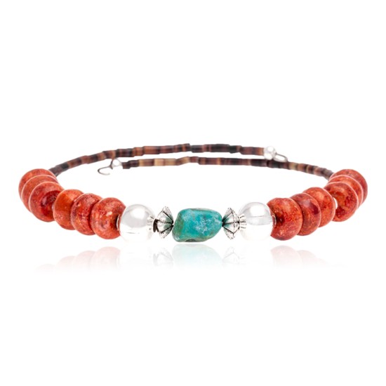 Natural Turquoise and Coral Certified Authentic Navajo Native American Wrap Bracelet 13131-1