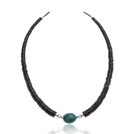 Natural Turquoise and Graduated Heishi .925 Sterling Silver Certified Authentic Navajo Native American Necklace  7501012