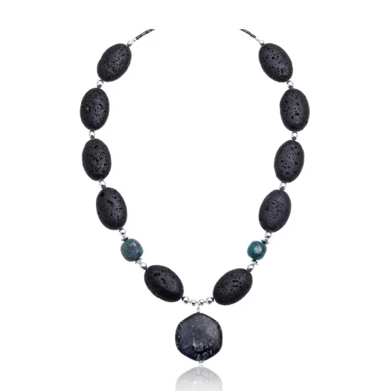 Natural Turquoise and Jasper .925 Sterling Silver Certified Authentic Navajo Native American Necklace 15409-39