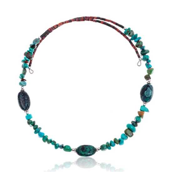 Natural Turquoise Certified Authentic Navajo Native American Adjustable 3 Stone Choker Wrap Necklace 25498