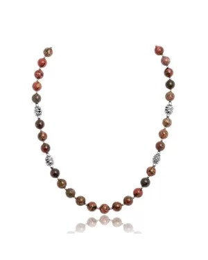 Natural Unakite .925 Sterling Silver Certified Authentic Navajo Native American Necklace 25331
