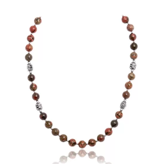 Natural Unakite .925 Sterling Silver Certified Authentic Navajo Native American Necklace 25331 Natural Unakite .925 Sterling Silver Certified Authentic Navajo Native American Necklace 25331