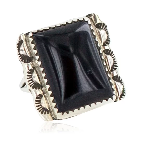 Navajo .925 Sterling Silver Certified Authentic Handmade Natural Black Onyx Native American Ring Size 6 18203-6 Navajo .925 Sterling Silver Certified Authentic Handmade Natural Black Onyx Native American Ring Size 6 18203-6