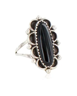 Navajo .925 Sterling Silver Certified Authentic Handmade Natural Black Onyx Native American Ring Size 7 1/2 13114-1