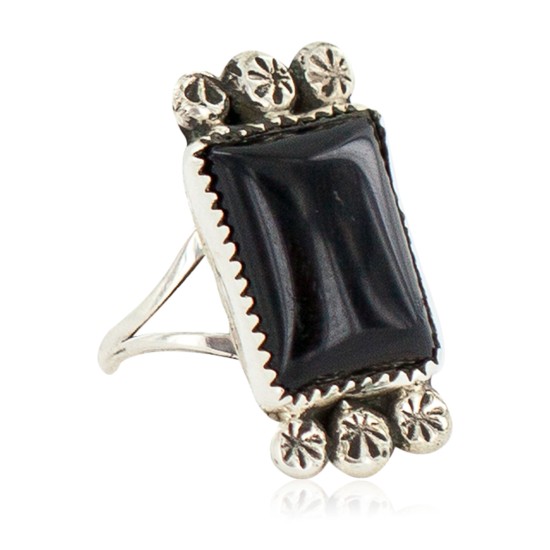Navajo .925 Sterling Silver Certified Authentic Handmade Natural Black Onyx Native American Ring Size 8 18203-5