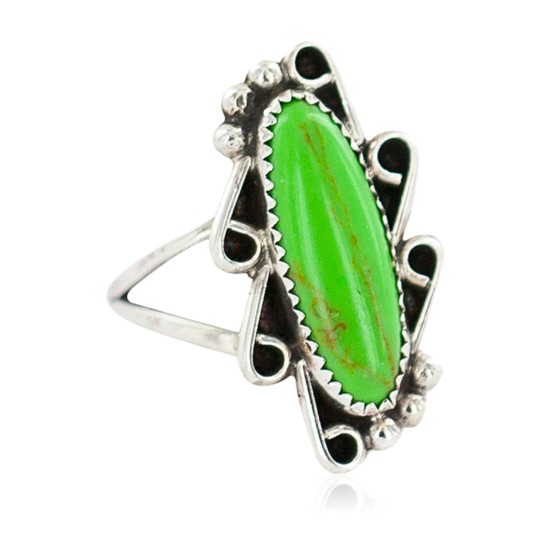 Navajo .925 Sterling Silver Certified Authentic Handmade Natural Gaspeite Native American Ring Size 9 1/4 13114-3