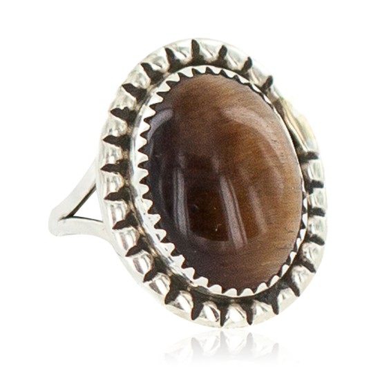 Navajo .925 Sterling Silver Certified Authentic Handmade Natural Tigers Eye Native American Ring Size 7 18203-7