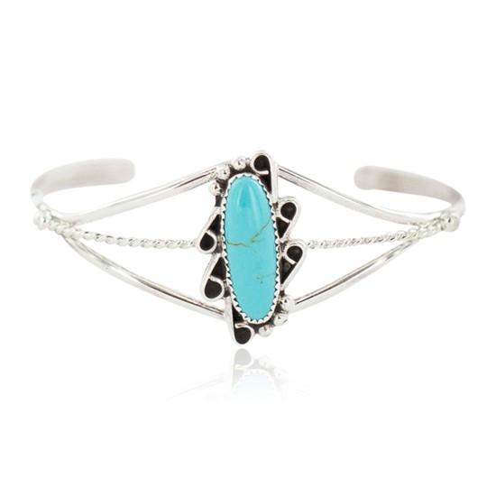 Navajo .925 Sterling Silver Certified Authentic Handmade Natural Turquoise Native American Bracelet 13122-3