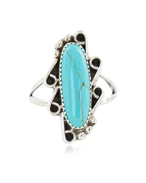 Navajo .925 Sterling Silver Certified Authentic Handmade Natural Turquoise Native American Ring Size 9  13114-2