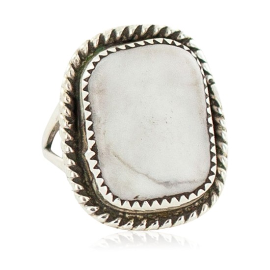 Navajo .925 Sterling Silver Certified Authentic Handmade White Howlite Native American Ring 18203-8