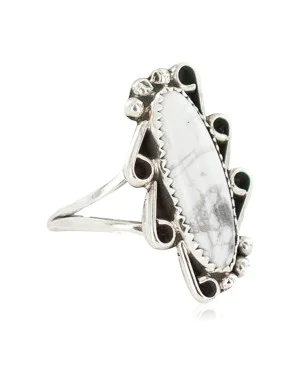 Navajo .925 Sterling Silver Certified Authentic Handmade White Howlite Native American Ring Size 8 1/2 13114-7