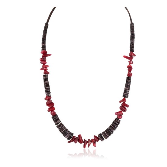 Navajo .925 Sterling Silver Certified Authentic Natural Graduated Heishi Coral Native American Necklace 750202-1 Navajo .925 Sterling Silver Certified Authentic Natural Graduated Heishi Coral Native American Necklace 750202-1