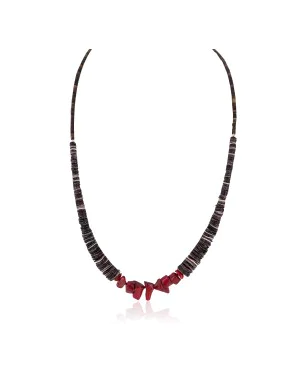 Navajo .925 Sterling Silver Certified Authentic Natural Graduated Heishi Coral Native American Necklace 750205-3