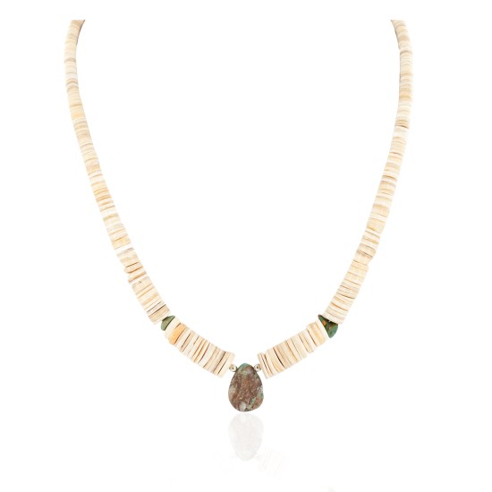 Navajo .925 Sterling Silver Certified Authentic Natural Graduated Melon Shell Turquoise Native American Necklace 16073-2 Navajo .925 Sterling Silver Certified Authentic Natural Graduated Melon Shell Turquoise Native American Necklace 16073-2