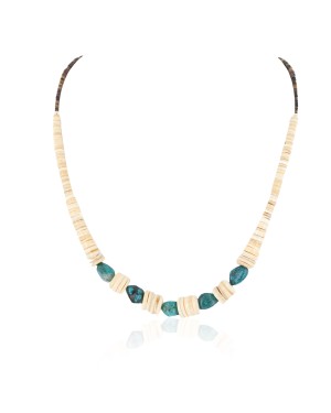 Navajo .925 Sterling Silver Certified Authentic Natural Graduated Melon Shell Turquoise Native American Necklace 16079