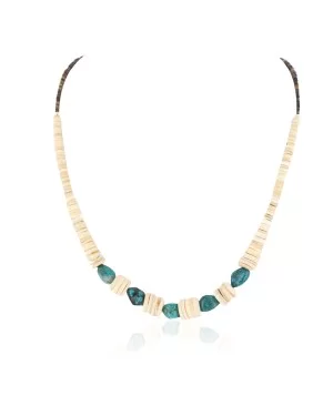 Navajo .925 Sterling Silver Certified Authentic Natural Graduated Melon Shell Turquoise Native American Necklace 16079