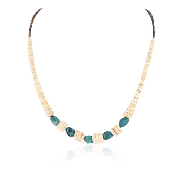 Navajo .925 Sterling Silver Natural Graduated Melon Shell Turquoise Native American Necklace 16079
