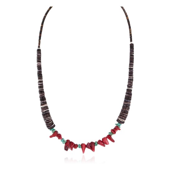 Navajo .925 Sterling Silver Certified Authentic Natural Turquoise Graduated Heishi Coral Native American Necklace 750206 Navajo .925 Sterling Silver Certified Authentic Natural Turquoise Graduated Heishi Coral Native American Necklace 750206