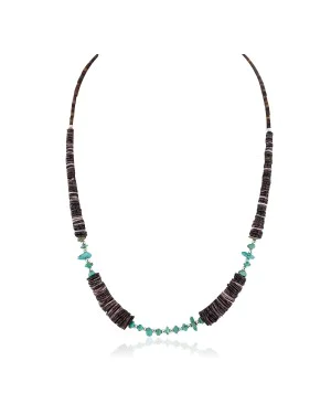 Navajo .925 Sterling Silver Certified Authentic Natural Turquoise Graduated Heishi Native American Necklace 750205-1