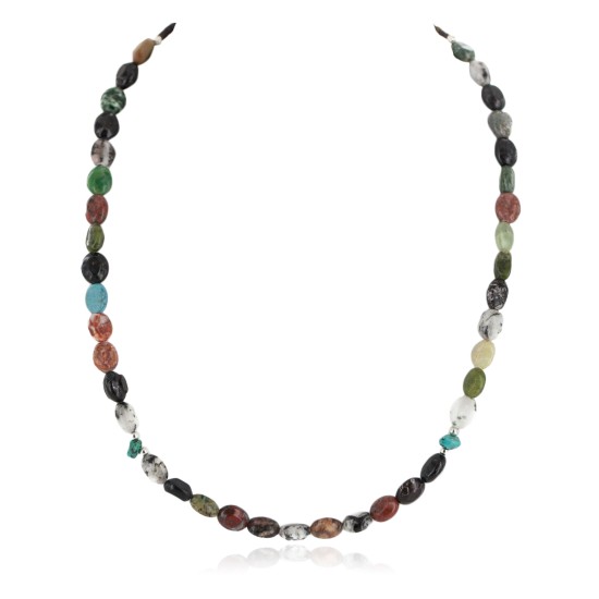 Navajo .925 Sterling Silver Certified Authentic Natural Turquoise Jasper Native American Multicolor Necklace 750203