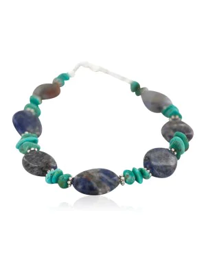 Navajo .925 Sterling Silver Certified Authentic Natural Turquoise Lapis Native American Bracelet 13174-2