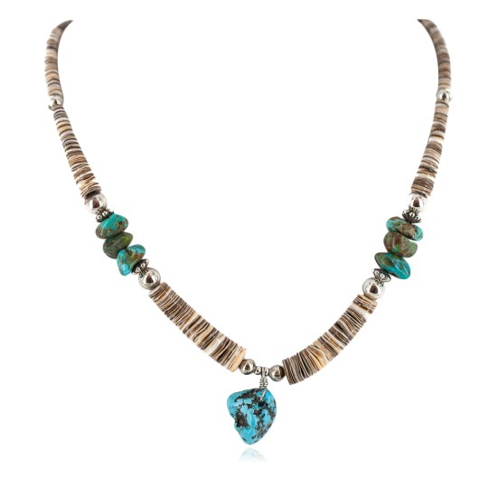 Navajo .925 Sterling Silver Certified Authentic Turquoise Graduated Heishi Native American Necklace 18195 Navajo .925 Sterling Silver Certified Authentic Turquoise Graduated Heishi Native American Necklace 18195