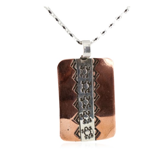 Navajo .925 Sterling Silver Gecko Handmade Certified Authentic Pure Copper Native American Necklace 17038 Navajo .925 Sterling Silver Gecko Handmade Certified Authentic Pure Copper Native American Necklace 17038